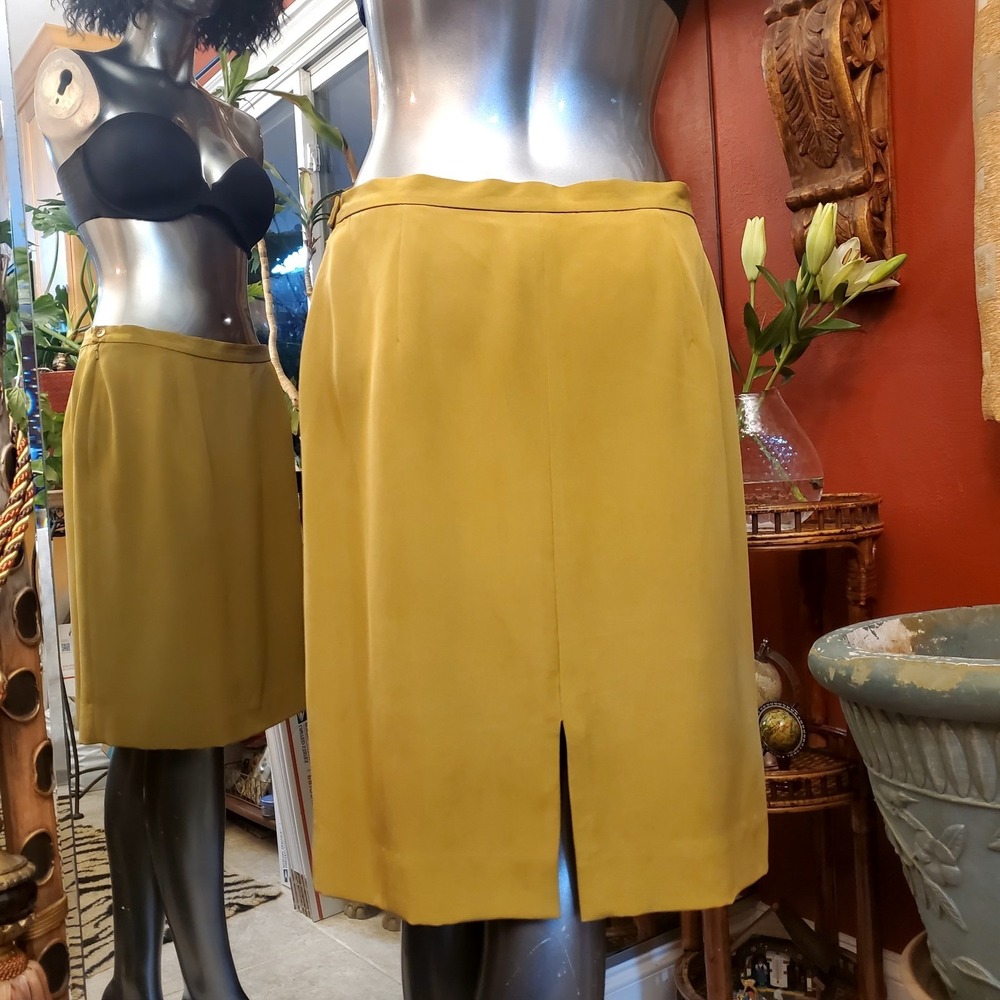 Jones New York Y2K Mustard Pencil Acetate Skirt Womens 14‎ Classic Career Chic